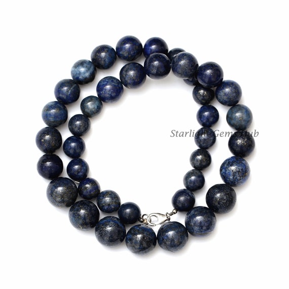 Collier Pendentif Perle Lapis Lazuli Bleu Nuit – Rondelle 14x10mm – Monture Or Doré – Fait Main – Neuf