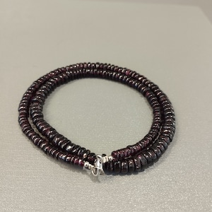 Black Spinel Necklace: 5-6mm Smooth Tire Beads, 925 Clasp