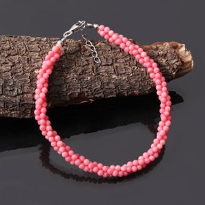 Natural Coral 3mm Bracelet Pink Coral Twisted Bracelet with extension chain Gift for Her 3mm Smooth Round Bracelet Bridesmaid's gift