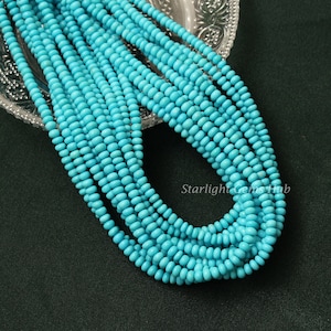 Natural Sleeping beauty turquoise gemstone loose beads-4MM-5MM smooth Rondell center drilled beads-turquoise jewelry-16 Inch Strand