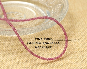 Roze robijnrode kralenketting – gefacetteerde rondelle, sterlingzilveren sluiting