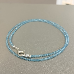 Natural blue topaz beaded necklace 2mm Micro faceted round topaz gemstone jewelry Tiny beads necklace design Choker necklace Gift for her