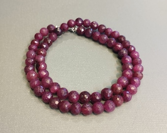 AAA++ ruby precious gemstone necklace-6mm-7mm faceted round ruby beads jewelry-birthstone necklace-Special gifts for Christmas
