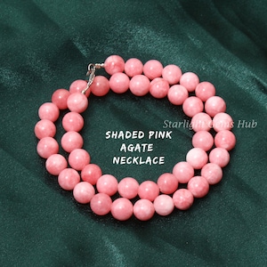 Natural Shaded Pink agate beaded necklace-10MM Smooth Round pink gemstone necklace-Summer Jewelry-Trending Jewelry-Agate Jewelry Gifts