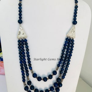 Genuino collar de cuentas de lapislázuli azul-Suave redondo azul Gemstone joyería-capa de collar-joyas para mujeres-925 Lock-Best Regalos para ella imagen 4