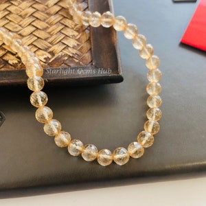 Citrine Necklace Citrine beaded necklace 8mm Faceted round yellow Citrine gemstone jewelry AAA Citrine Necklace Citrine Jewelry Gift for her