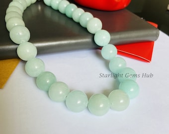 Blue Dacnis Natural Amazonite beads necklace-14mm Smooth Round Amazonite gemstone jewelry-Chunky Large beads necklace-925 Magnetic lock