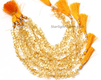Yellow Citrine Beads Strand, Fancy Cut Gemstone Jewelry Making, 8"