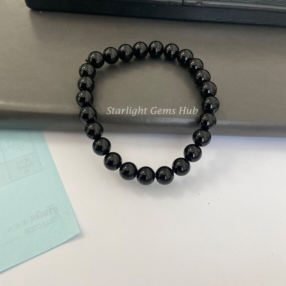 AAA Black Onyx Beaded Bracelet: 8MM Round Gemstone - Etsy