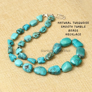 Natural AAA++ Turquoise Beaded necklace-Large Smooth tumble/ Faceted Round turquoise gemstone Jewelry-Birthstone Jewelry-Best Gifts Ideas