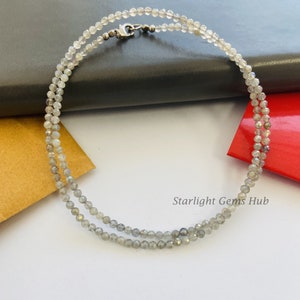 AAA Labradorite Beaded necklace-3MM Faceted round Labradorite jewelry-Minimalist Necklace-Dainty Necklace gift for her choker necklace