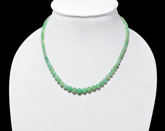 Prawdziwy zielony naszyjnik z koralików chryzoprazu-4 MM-7 MM Gładka okrągła zielona biżuteria z kamieni szlachetnych-Artystyczny naszyjnik-Biżuteria unisex-Prezent ślubny