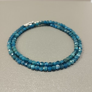 Genuine blue apatite beaded necklace-4mm faceted box apatite gemstone jewelry fancy shape apatite beads birthstone Mothers day Bride gift