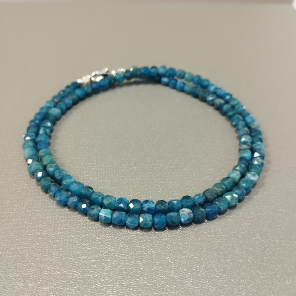 Genuine blue apatite beaded necklace-4mm faceted box apatite gemstone jewelry fancy shape apatite beads birthstone Mothers day Bride gift