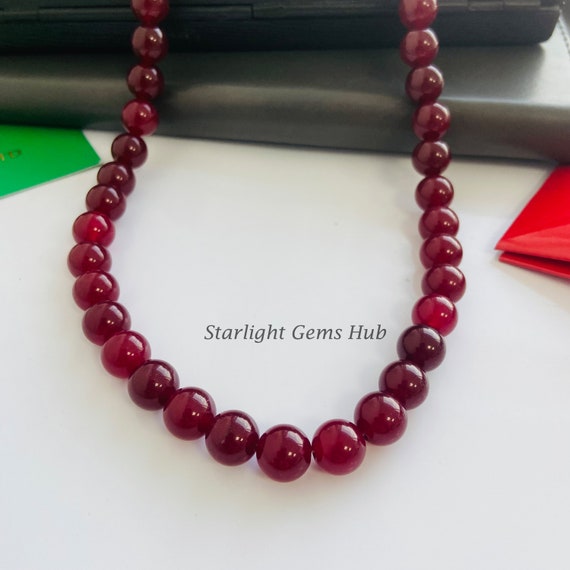 Collana con perline di rodonite rossa, chiusura in argento 925, pietra preziosa da 7-11 mm - Italia