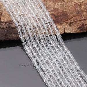 Bergkristall Perlen: 5 mm facettiertes Quadrat, 13-Zoll-Strang