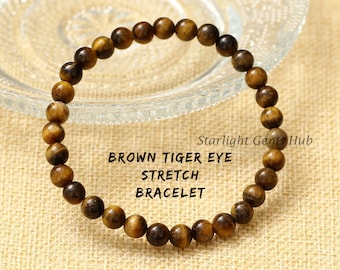 Tiger Eye Bracelet: 6.5mm Smooth Gemstone, Evil Eye Protection