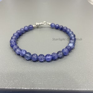 Genuine AAA++ blue tanzanite beads bracelet-6mm smooth round beads-Crystal bracelet-Minimalist bracelet-birthstone bracelet-best gifts ideas