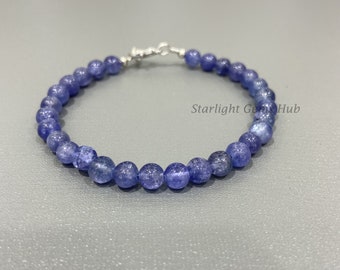 Genuine AAA++ blue tanzanite beads bracelet-6mm smooth round beads-Crystal bracelet-Minimalist bracelet-birthstone bracelet-best gifts ideas