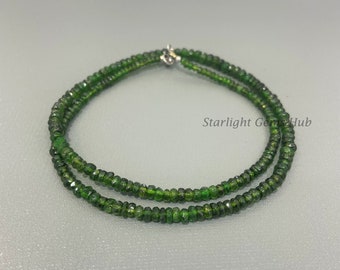 Stupendous Chrome Diopside Necklace-3MM-5MM Cut stone Beads-Natural chrome diopside Faceted rondelle beaded necklace-Best Valentine gifts