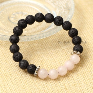 Rose quartz bracelet Lava Beaded bracelet stretchable bracelet Rose quartz and lava 10mm Beaded jewelry Pink Quartz Bracelet Gifts for her