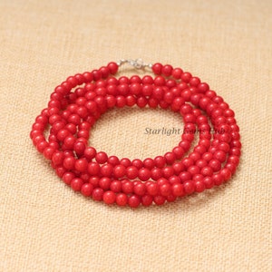 Natural Red Coral beaded necklace-6mm Smooth round red gemstone jewelry-925 Lobster clasps-Bridesmaids gifts-Gifts for her/him Christmas