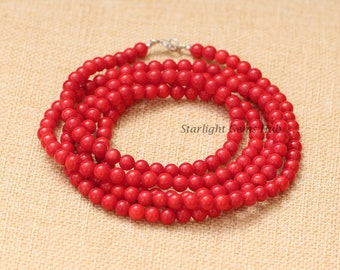 Red Coral Gemstone necklace-Long necklace Design-6MM smooth round beads-Natural coral jewelry-AAA quality beads-Best gifts for special one