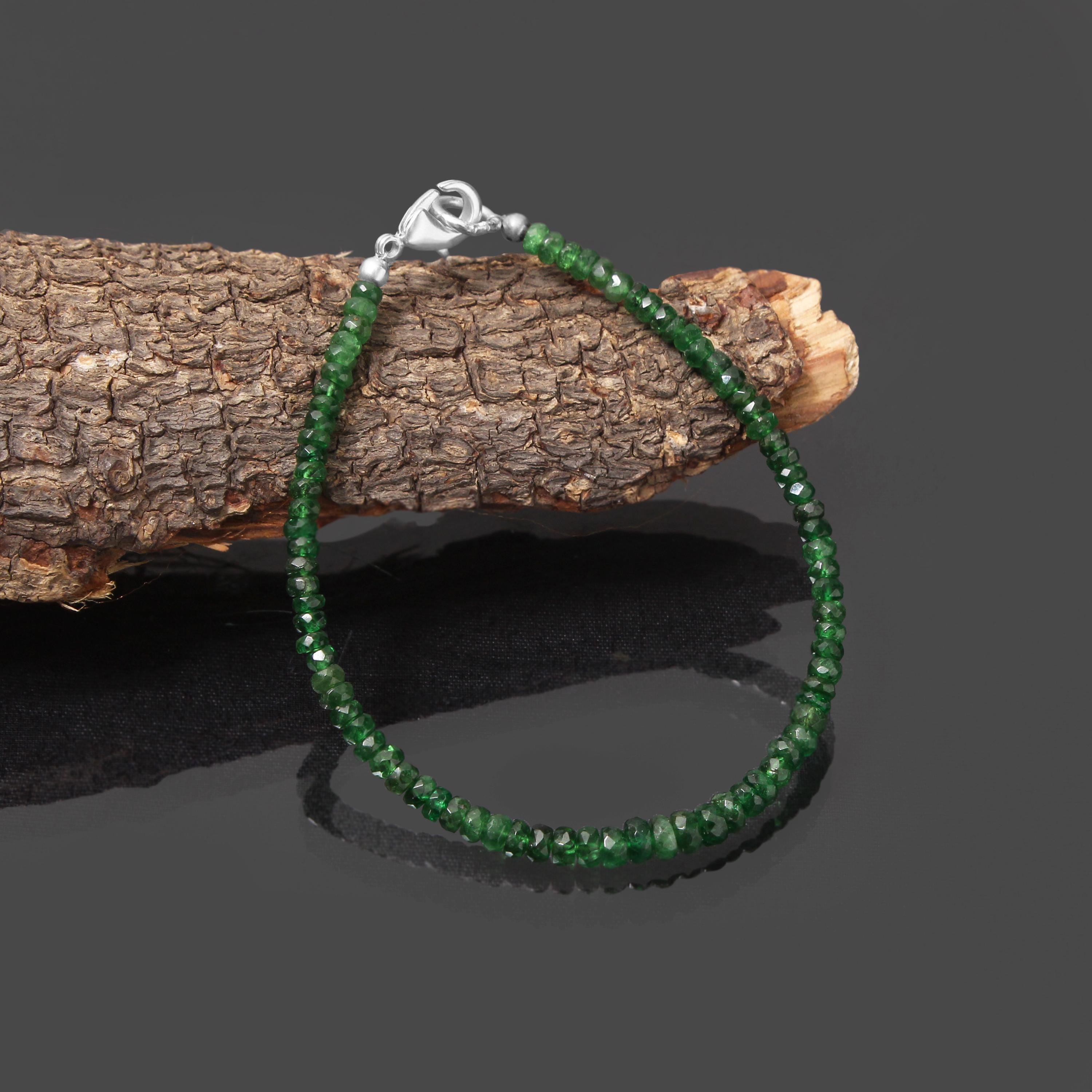 Tsavorit Granat Armband 17,8cm - Facettierte Edelstein Perlen In Silber