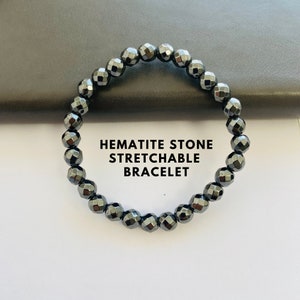 Natural Silver Hematite stone beads bracelet-6MM Faceted round rare gemstone beads bracelet-Stretchable bracelet-Unique valentine gifts
