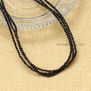 Minimalist Black Spinel Necklace: 2mm Faceted Round Beads, Sterling Silver Clasp