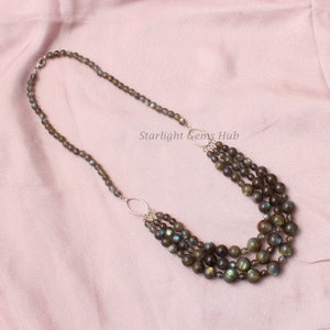 Gray Labradorite Beaded Necklace: Chunky Gemstone Jewelry