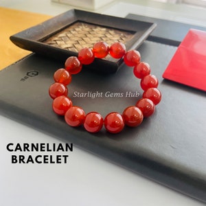 Glister AAA orange carnelian beaded bracelet-12mm smooth round orange gemstone bracelet-Stretchable bracelet-adjustable bracelet-Unisex
