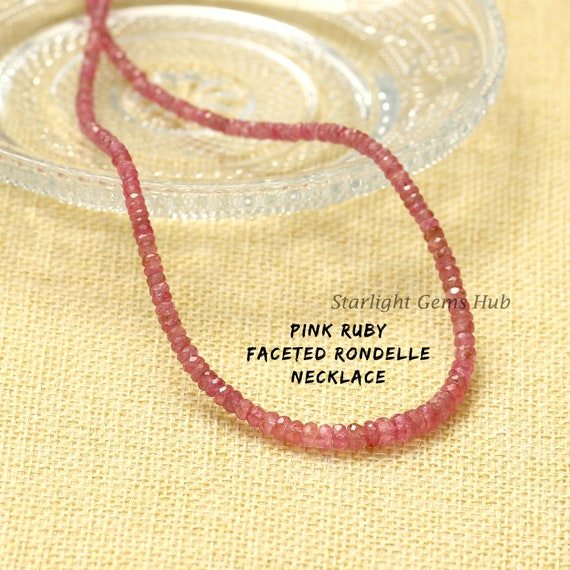Faceted Pink Ruby Necklace, 925 Sterling Silver Clasp, July Birthstone