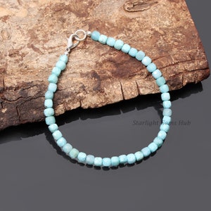 Larimar Gemstone bracelet-AAA++ Dominican republic larimar jewelry-5mm faceted cube box beads-Birthstone jewelry-Handmade bracelet-Gifts