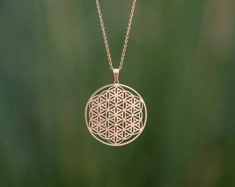 Große goldene Blumes des Lebens Kette *spirituelles Geschenk*Boho Schmuck