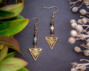 The third eye earrings with amazonite gemstones*Spiritual gift*Hippie earrings*Boho jewelry