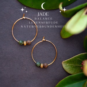 Gemstone Hoop Earrings 18 carat gold plated-VARIOUS HEALING STONES to choose from Jade