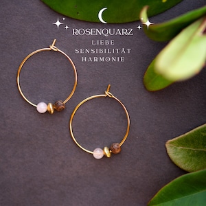 Gemstone Hoop Earrings 18 carat gold plated-VARIOUS HEALING STONES to choose from Rose quartz