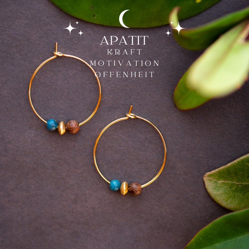 Gemstone Hoop Earrings 18 carat gold plated-VARIOUS HEALING STONES to choose from Apatite