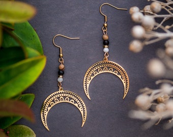 Half moon earrings with moonstone gemstones* Spiritual jewelry*Hippie earrings