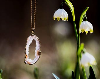 Achat Edelstein Kette 18 Karat vergoldet | Goldene Edelstein Kette | Goldene Heilstein Kette | Spirituelles Geschenk | Achat Kette
