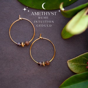 Gemstone Hoop Earrings 18 carat gold plated-VARIOUS HEALING STONES to choose from image 8