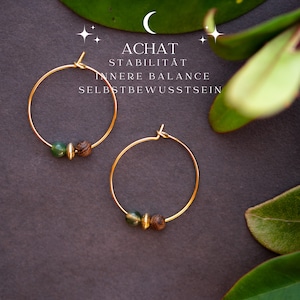 Gemstone Hoop Earrings 18 carat gold plated-VARIOUS HEALING STONES to choose from Agate