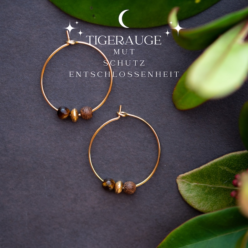 Gemstone Hoop Earrings 18 carat gold plated-VARIOUS HEALING STONES to choose from image 3