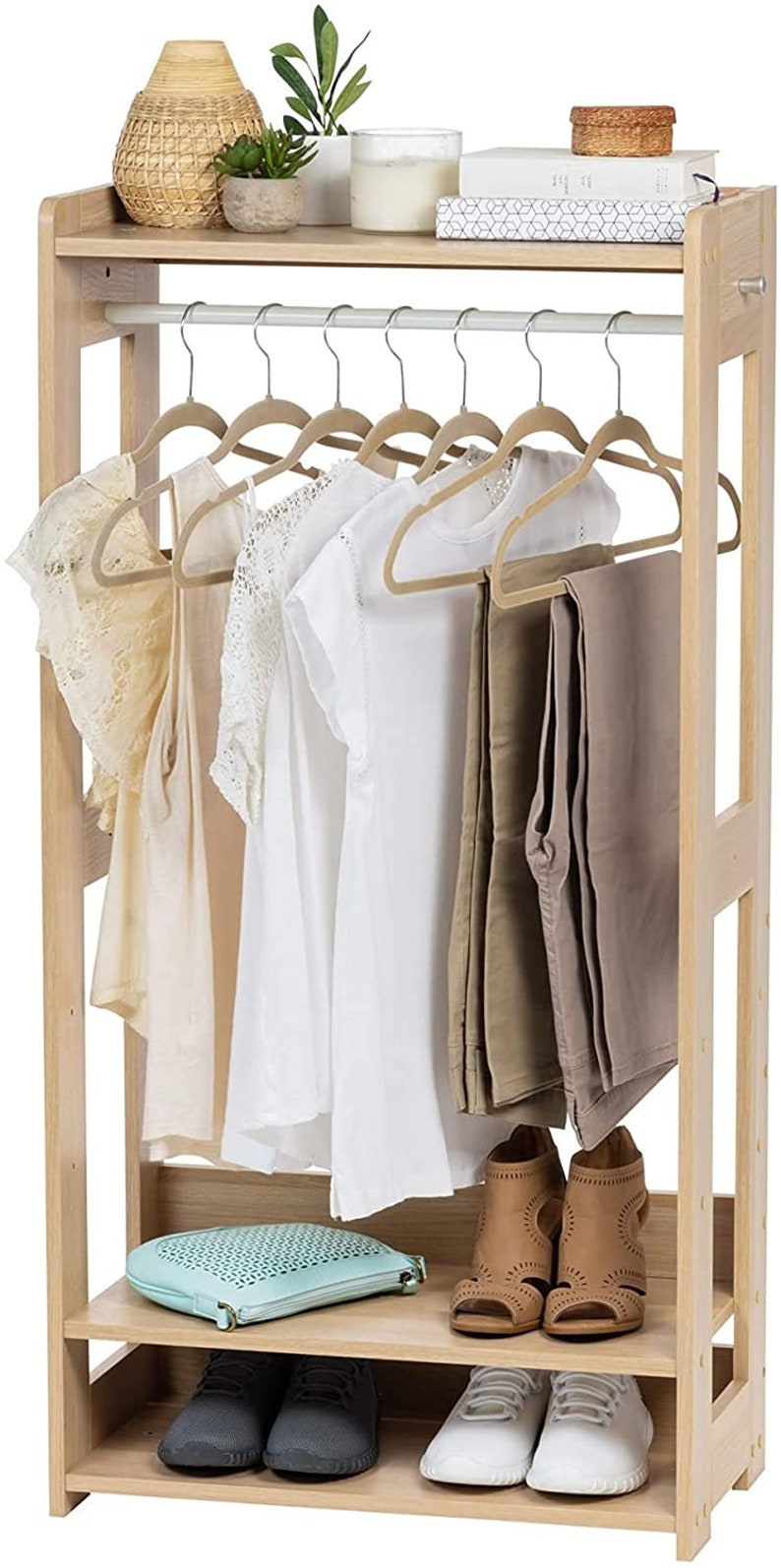 Small Open Wood Clothing Rack for Small Spaces, Clothes Rack With