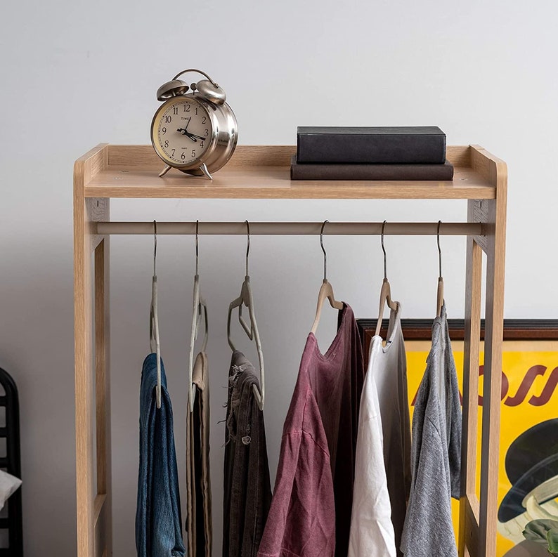 Small Open Wood Clothing Rack for Small Spaces, Clothes Rack With