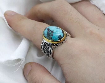 Turquoise Stone Silver Men Ring with Ornament Turquoise Stone Silver Ring with Braided Sides Valentine/'s Day Gemstone Opal Ring for him