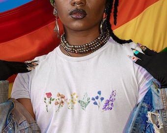 wildflowers lgbtq unisex t-shirt | pride | rainbow | watercolour art | gay lesbian queer bi ace trans intersex | equality | love is love