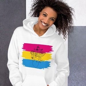 pansexual flag unisex hoodie | pan | human heart | LGBTQ+ | pride | self-love | fine line art | flowers | kindness | minimalistic