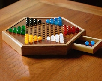 Round Wooden Chinese Checkers Chinese Checkers Wooden Etsy